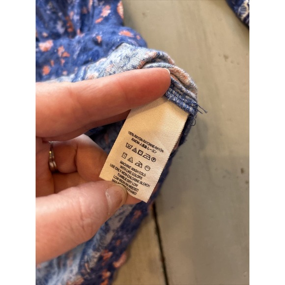 Free People Wildflower Fields Blue Orange Floral Tunic Top Sz S Bell Sleeve - Picture 6 of 12